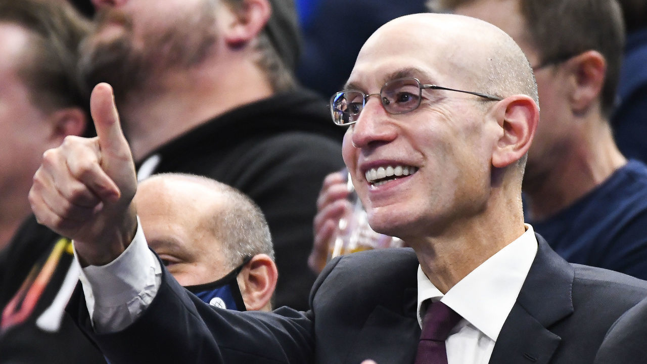 SALT LAKE CITY, UTAH - OCTOBER 20: NBA commissioner Adam Silver looks on during a game between the Utah Jazz and Oklahoma City Thunder at Vivint Smart Home Arena on October 20, 2021 in Salt Lake City, Utah.