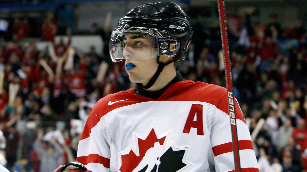 SASKATOON, SK - DECEMBER 31: Jordan Eberle #14 of Team Canada celebrates his throd period goal during the 2010 IIHF World Junior Championship Tournament game against the Team USA on December 31, 2009 at the Credit Union Centre in Saskatoon, Saskatchewan, Canada. Team Canada defeated Team USA 5-4 in a shootout.