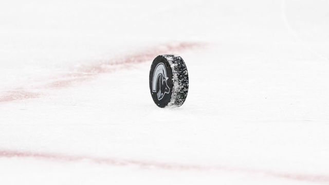 VANCOUVER, BC - JANUARY 27: A ice sits on the ice during NHL hockey action between the Vancouver Canucks and the Ottawa Senators at Rogers Arena on January 27, 2021 in Vancouver, Canada.