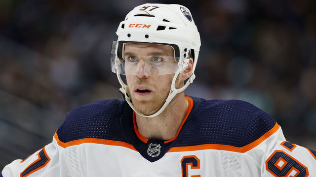 SEATTLE, WASHINGTON - DECEMBER 18: Connor McDavid #97 of the Edmonton Oilers looks on against the Seattle Kraken during the third period at Climate Pledge Arena on December 18, 2021 in Seattle, Washington.