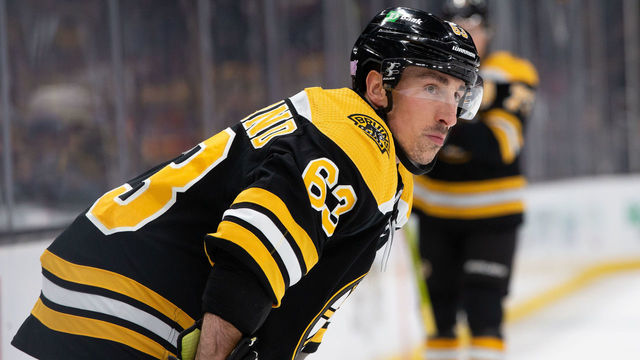 BOSTON, MA - NOVEMBER 21: Brad Marchand #63 of the Boston Bruins skates against the Calgary Flames at the TD Garden on November 21, 2021 in Boston, Massachusetts. The Flames won 4-0.