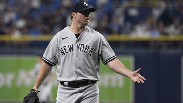 ST PETERSBURG, FLORIDA - JULY 27: Zack Britton #53 of the New York Yankees reacts during the eighth inning against the Tampa Bay Rays at Tropicana Field on July 27, 2021 in St Petersburg, Florida.