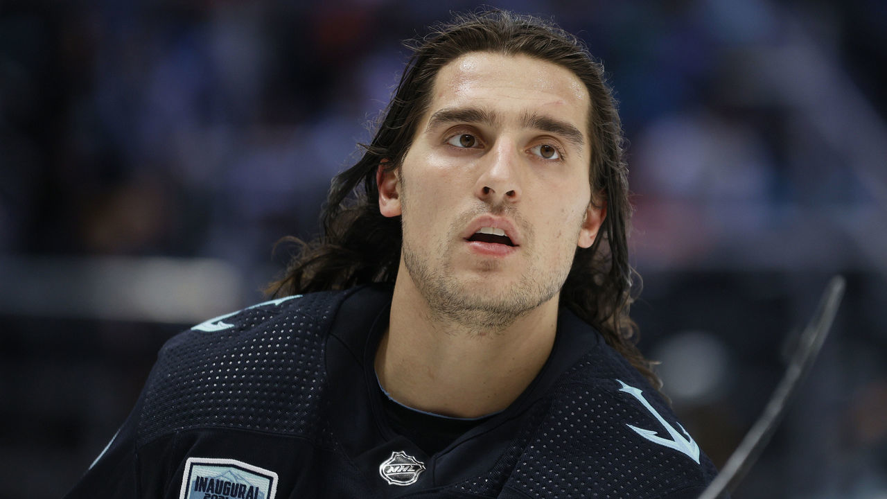 SEATTLE, WASHINGTON - DECEMBER 18: Brandon Tanev #13 of the Seattle Kraken warms up before the game against the Edmonton Oilers at Climate Pledge Arena on December 18, 2021 in Seattle, Washington.