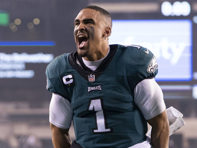 PHILADELPHIA, PA - DECEMBER 21: Jalen Hurts #1 of the Philadelphia Eagles reacts after the game against the Washington Football Team at Lincoln Financial Field on December 21, 2021 in Philadelphia, Pennsylvania.