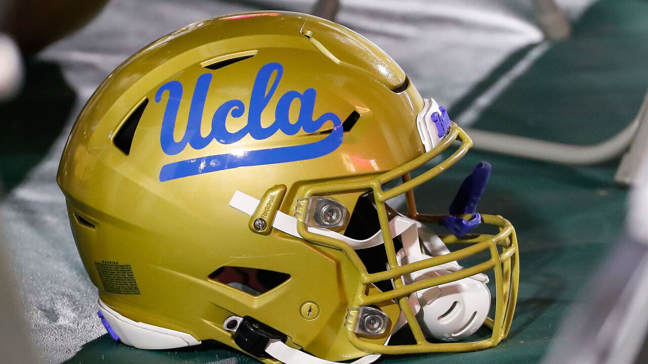 TEMPE, AZ - DECEMBER 05: A UCLA Bruins helmet during the college football game between the UCLA Bruins and the Arizona State Sun Devils on December 5, 2020 at Sun Devil Stadium in Tempe, Arizona.
