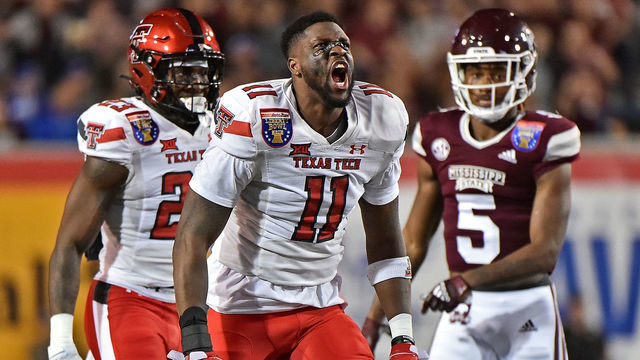 MEMPHIS, TENNESSEE - DECEMBER 28: Eric Monroe #11 of the Texas Tech Red Raiders reacts during the first half of the AutoZone Liberty Bowl against the Mississippi State Bulldogs at Liberty Bowl Memorial Stadium on December 28, 2021 in Memphis, Tennessee.