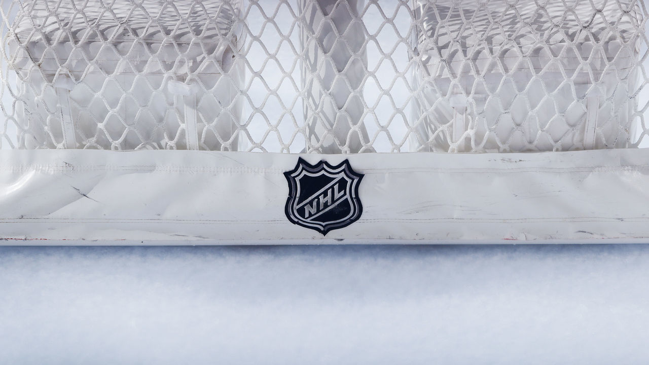 PHILADELPHIA, PENNSYLVANIA - FEBRUARY 24: The NHL logo is seen on a goal in a game between the Philadelphia Flyers and the New York Rangers at Wells Fargo Center on February 24, 2021 in Philadelphia, Pennsylvania.