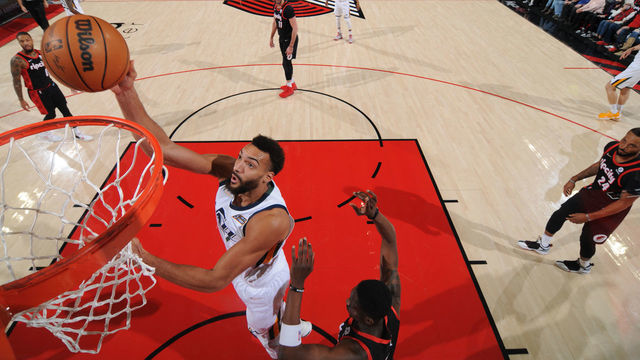 PORTLAND, OR - DECEMBER 29: Rudy Gobert #27 of the Utah Jazz drives to the basket during the game against the Portland Trail Blazers on December 29, 2021 at the Moda Center Arena in Portland, Oregon. Mandatory Copyright Notice: Copyright 2021 NBAE