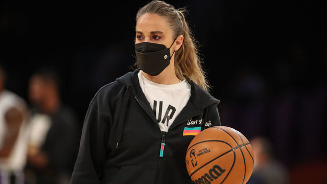 LOS ANGELES, CA - NOVEMBER 14: San Antonio Spurs assistant Becky Hammon during the San Antonio Spurs vs Los Angeles Lakers game on November 14, 2021, at Staples Center in Los Angeles, CA.