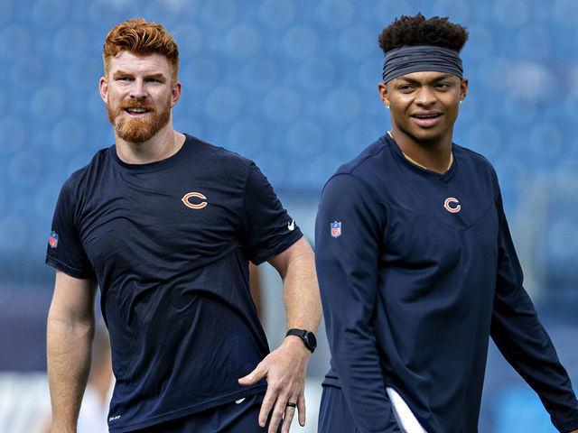 Andy Dalton of the Chicago Bears warms up before the game against