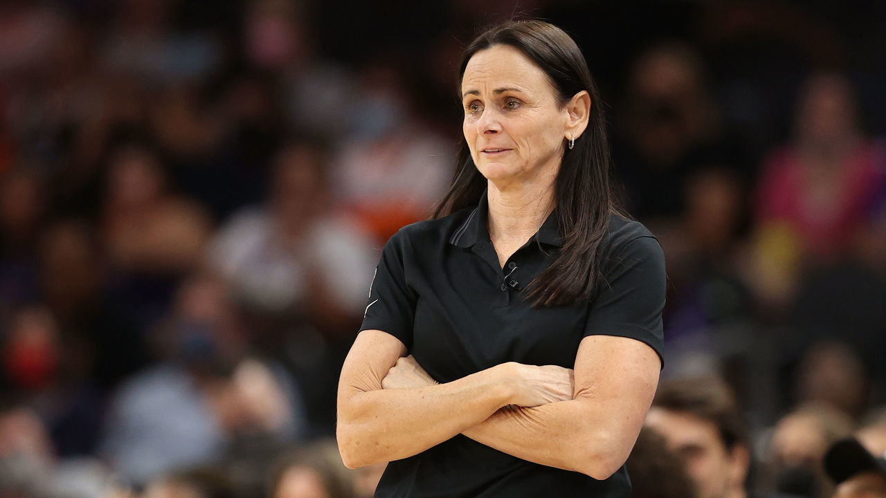 PHOENIX, ARIZONA - OCTOBER 13: Head coach Sandy Brondello of the Phoenix Mercury looks on during the second half in Game Two of the 2021 WNBA Finals at Footprint Center on October 13, 2021 in Phoenix, Arizona. The Mercury defeated the Sky 91-86 in overtime.
