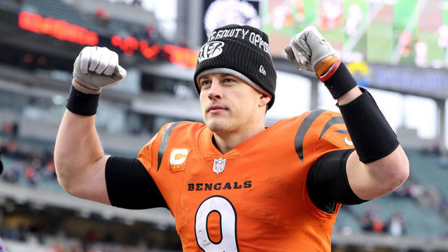 CINCINNATI, OHIO - JANUARY 02: Joe Burrow #9 of the Cincinnati Bengals celebrates after the game against the Kansas City Chiefs at Paul Brown Stadium on January 02, 2022 in Cincinnati, Ohio.