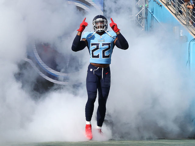 NASHVILLE, TENNESSEE - OCTOBER 24: Derrick Henry #22 of the Tennessee Titans against the Kansas City Chiefs at Nissan Stadium on October 24, 2021 in Nashville, Tennessee.