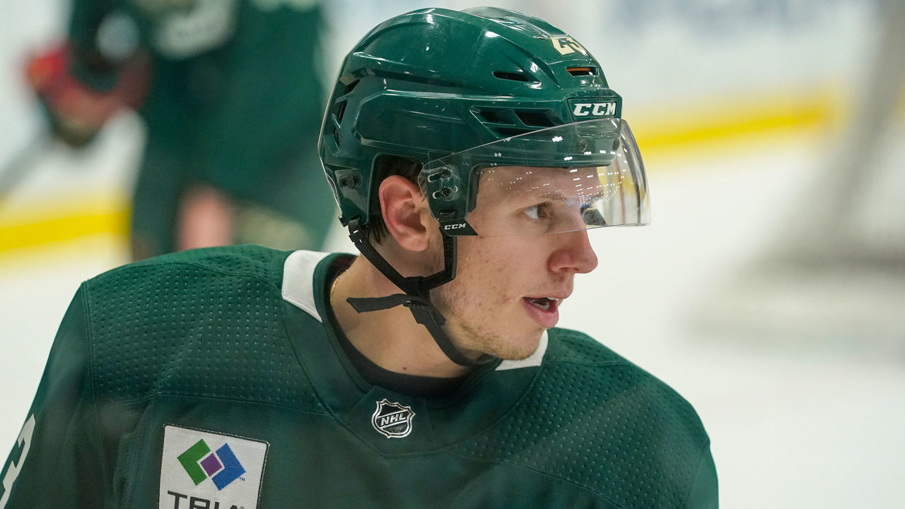 SAINT PAUL, MN - SEPTEMBER 16: Minnesota Wild forward prospect Marco Rossi (23) looks on during Minnesota Wild Development Camp at TRIA Rink in St. Paul, MN September 16, 2021.