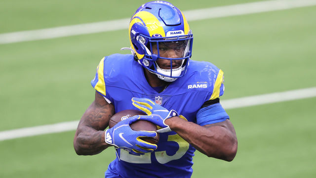 INGLEWOOD, CALIFORNIA - JANUARY 03: Cam Akers #23 of the Los Angeles Rams rushes with the ball during the first half of a game against the Arizona Cardinals at SoFi Stadium on January 03, 2021 in Inglewood, California.