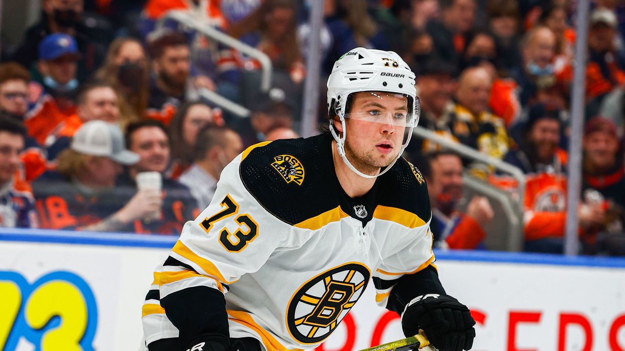 EDMONTON, AB - DECEMBER 9: Boston Bruins Defenceman Charlie McAvoy (73) in action in the third period during the Edmonton Oilers game versus the Boston Bruins on December 9, 2021 at Rogers Place in Edmonton, AB.