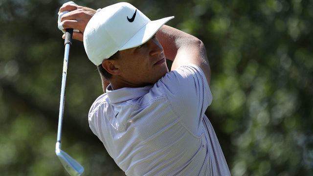 NAPA, CALIFORNIA - SEPTEMBER 17: Cameron Champ hits his tee shot on the fourth hole during round two of the Fortinet Championship at Silverado Resort and Spa on September 17, 2021 in Napa, California.