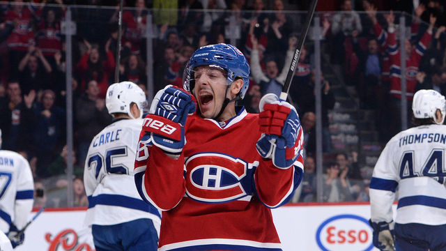 MONTREAL, QC - NOVEMBER 12: Daniel Briere #48 of the Montreal Canadiens celebrates after scoring a goal against the Tampa Bay Lightning during the NHL game on November 12, 2013 at the Bell Centre in Montreal, Quebec, Canada.