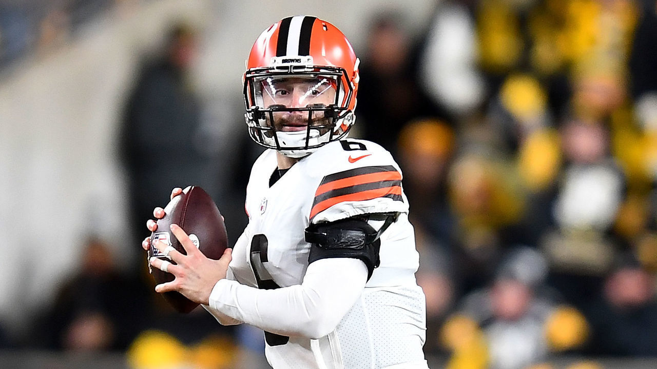 PITTSBURGH, PA - JANUARY 03: Baker Mayfield #6 of the Cleveland Browns in action during the game against the Pittsburgh Steelers at Heinz Field on January 3, 2022 in Pittsburgh, Pennsylvania.