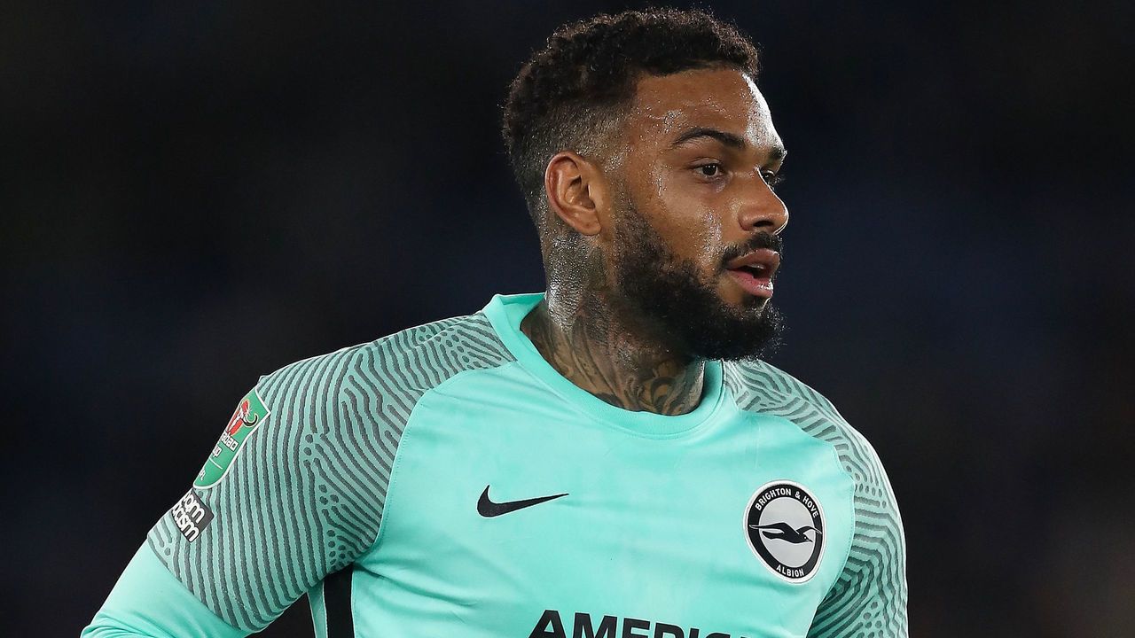 LEICESTER, ENGLAND - OCTOBER 27: Jurgen Locadia of Brighton & Hove Albion during the Carabao Cup Round of 16 match between Leicester City and Brighton & Hove Albion at The King Power Stadium on October 27, 2021 in Leicester, England.