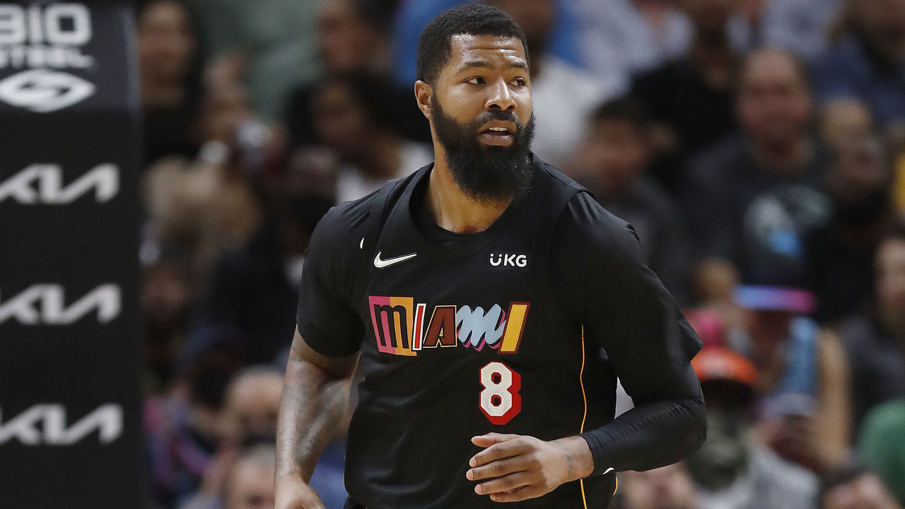 MIAMI, FLORIDA - NOVEMBER 04: Markieff Morris #8 of the Miami Heat in action against the Boston Celtics during the second half at FTX Arena on November 04, 2021 in Miami, Florida.