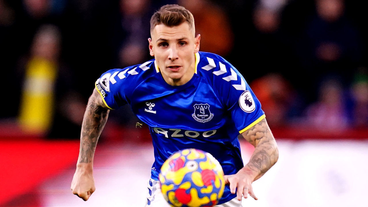 Everton's Lucas Digne during the Premier League match at the Brentford Community Stadium, London. Picture date: Sunday November 28, 2021.