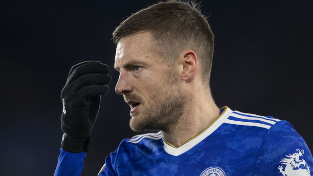 LEICESTER, ENGLAND - DECEMBER 28: Jamie Vardy of Leicester City in action during the Premier League match between Leicester City and Liverpool at The King Power Stadium on December 28, 2021 in Leicester, England.