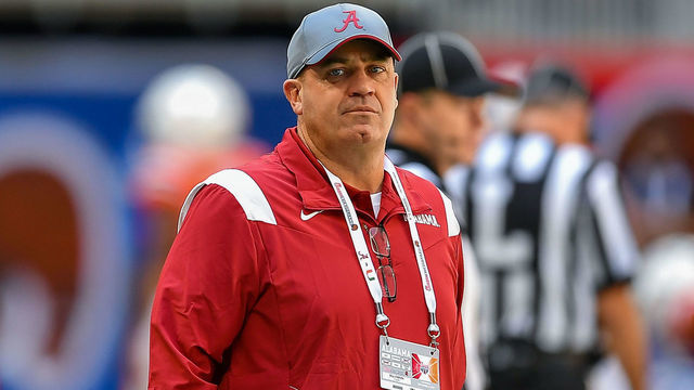 ATLANTA, GA SEPTEMBER 04: Alabama assistant coach Bill O'Brien prior to the start of the Chick-fil-A Kick-Off Game between the Miami Hurricanes and the Alabama Crimson Tide on September 4th, 2021 at Mercedes-Benz Stadium in Atlanta, GA.