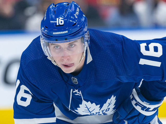 TORONTO, ON - DECEMBER 01: Toronto Maple Leafs Right Wing Mitchell Marner (16) reacts during the NHL regular season game between the Colorado Avalanche and the Toronto Maple Leafs on December 1, 2021, at Scotiabank Arena in Toronto, ON, Canada.
