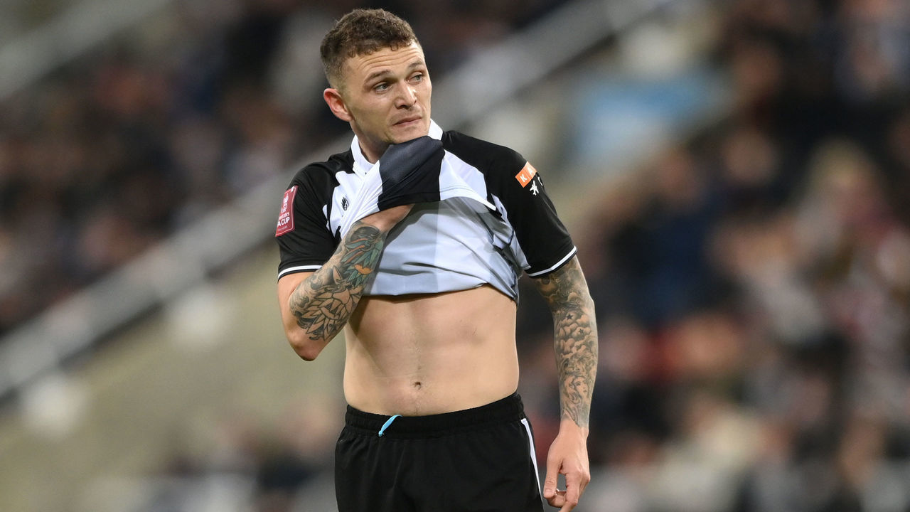 NEWCASTLE UPON TYNE, ENGLAND - JANUARY 08: Newcastle player Kieran Trippier reacts during the Emirates FA Cup Third Round match between Newcastle United and Cambridge United at St James' Park on January 08, 2022 in Newcastle upon Tyne, England.