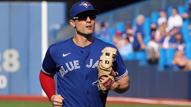 TORONTO, ON - OCTOBER 02: Toronto Blue Jays Outfield Randal Grichuk (15) runs of the field during the Baltimore Orioles versus the Toronto Blue Jays game on October 02, 2021, at Rogers Centre in Toronto, ON