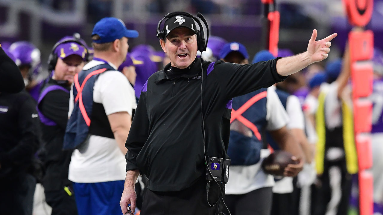 MINNEAPOLIS, MINNESOTA -- DECEMBER 26: Minnesota Vikings head coach Mike Zimmer yells about a call on the fiedl during the third quarter of an NFL football game against the Los Angeles Rams at U.S. Bank Stadium in Minneapolis, Minn. on Sunday, Dec. 26, 2021. (John Autey / MediaNews Group / St. Paul Pioneer Press via Getty Images)