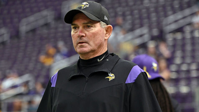 MINNEAPOLIS, MINNESOTA - OCTOBER 03: Head coach Mike Zimmer of the Minnesota Vikings takes the field before the game against the Cleveland Browns at U.S. Bank Stadium on October 03, 2021 in Minneapolis, Minnesota.