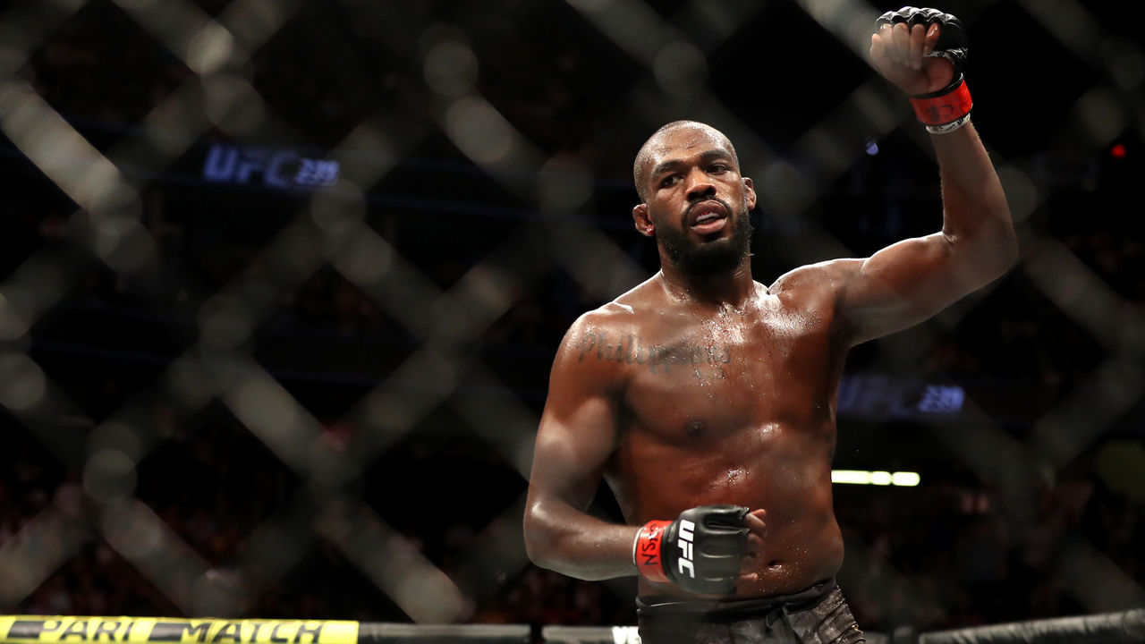 LAS VEGAS, NEVADA - JULY 06: Jon Jones of the United States looks on after his after their UFC Light Heavyweight Title bout with Thiago Santos of Brazil at T-Mobile Arena on July 06, 2019 in Las Vegas, Nevada. Jones defeated Santos by decision.