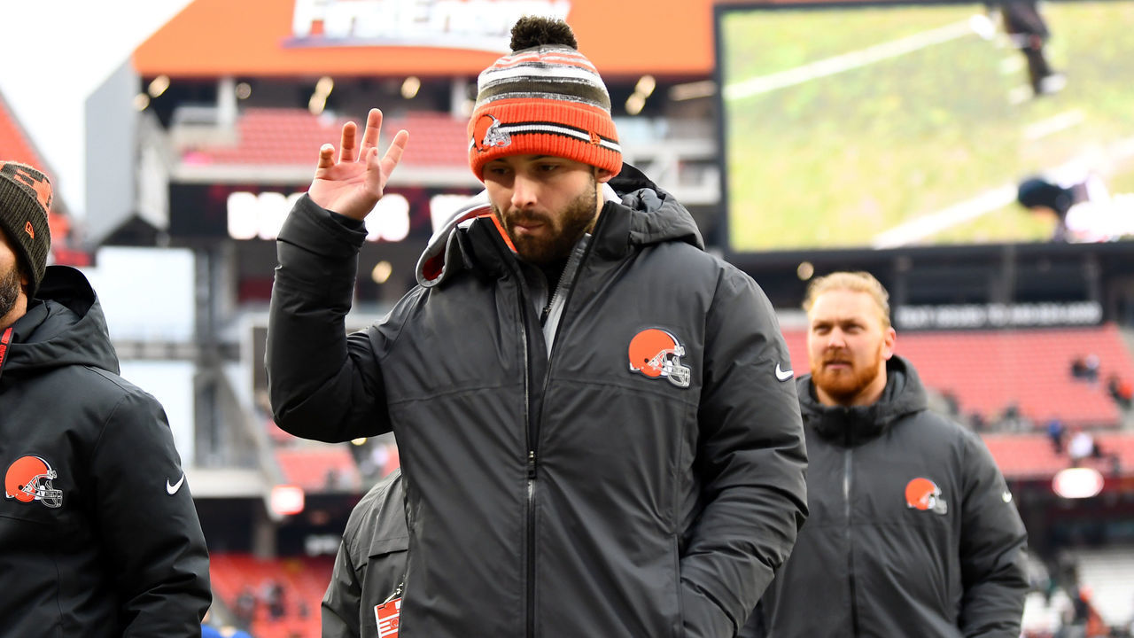 CLEVELAND, OHIO - JANUARY 09: Baker Mayfield #6 of the Cleveland Browns reacts as he walks off the field after Cleveland defeated the Cincinnati Bengals 21-1 at FirstEnergy Stadium on January 09, 2022 in Cleveland, Ohio.