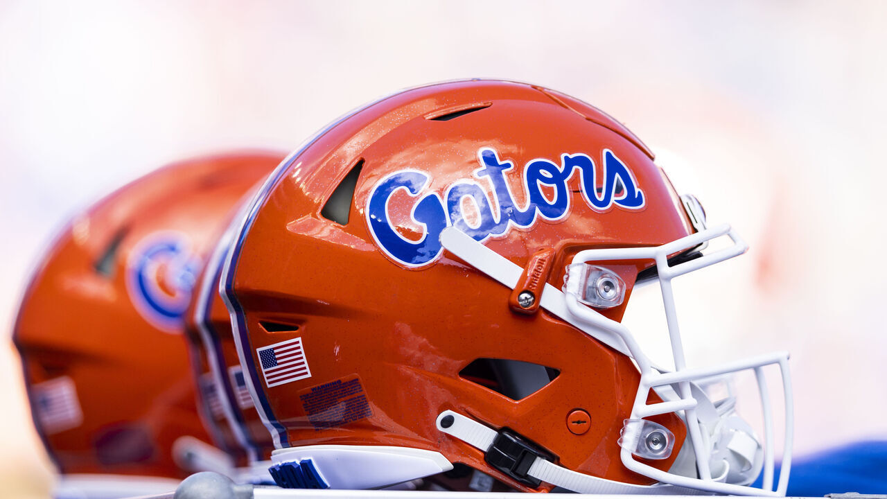 GAINESVILLE, FLORIDA - NOVEMBER 13: A Florida Gators helmet is seen on the sideline during the third quarter of a game between the Florida Gators and the Samford Bulldogs at Ben Hill Griffin Stadium on November 13, 2021 in Gainesville, Florida.