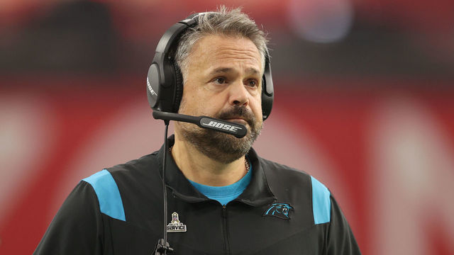 GLENDALE, ARIZONA - NOVEMBER 14: Head coach Matt Rhule of the Carolina Panthers on the sidelines during the NFL game at State Farm Stadium on November 14, 2021 in Glendale, Arizona. The Panthers defeated the Cardinals 34-10.