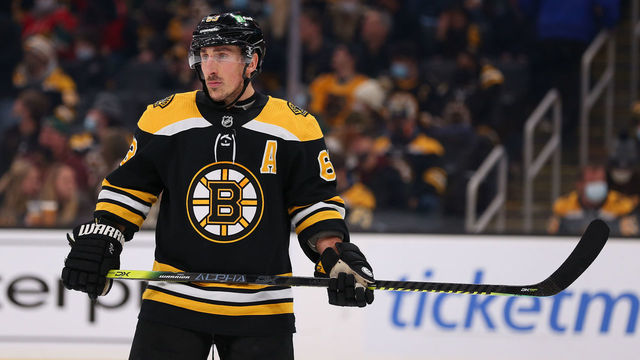 BOSTON, MA - JANUARY 06: Boston Bruins left wing Brad Marchand (63) during the NHL game between Minnesota Wild and Boston Bruins on January 6, 2022, at TD Garden in Boston, MA.