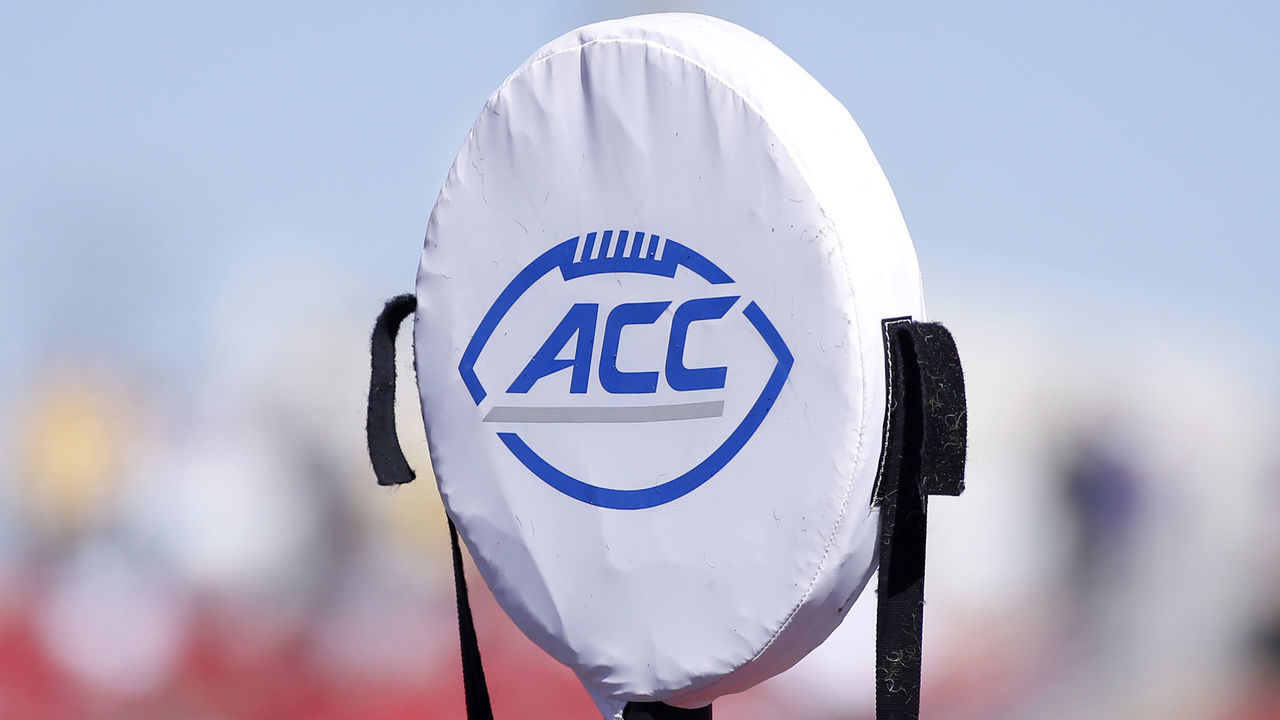 LOUISVILLE, KENTUCKY - OCTOBER 05: An ACC marker on the field in the game between Louisville Cardinals and Boston College Eagles at Cardinal Stadium on October 05, 2019 in Louisville, Kentucky.