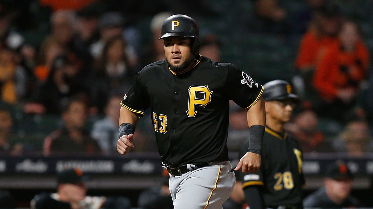 SAN FRANCISCO, CALIFORNIA - SEPTEMBER 10: Melky Cabrera #53 of the Pittsburgh Pirates runs to home plate to score against the San Francisco Giants at Oracle Park on September 10, 2019 in San Francisco, California.