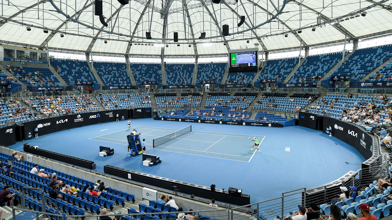 SYDNEY, AUSTRALIA - JANUARY 14: A general view during the Sydney Classic Tennis match between Andy Murray of Great Britain and Reilly Opelka of USA at Ken Rosewall Arena on January 14, 2022 in Sydney, Australia.
