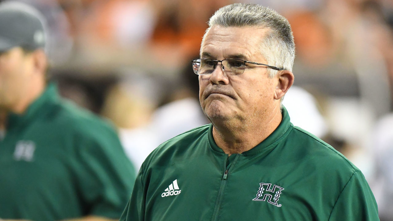 CORVALLIS, OR - SEPTEMBER 11: Hawaii Rainbow Warriors head coach Todd Graham walks off the field during a college football game between the Hawaii Rainbow Warriors and the Oregon State Beavers on September 11, 2021 at Reser Stadium in Corvallis, Oregon.