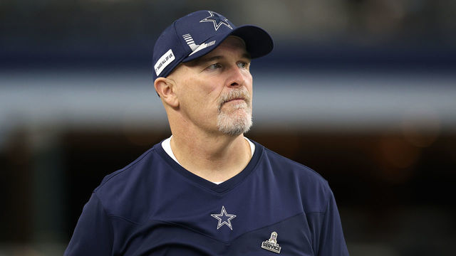 ARLINGTON, TEXAS - NOVEMBER 14: Defensive Coordinator of the Dallas Cowboys and former Atlanta Falcons head coach Dan Quinn looks on before the game against the Atlanta Falcons at AT&T Stadium on November 14, 2021 in Arlington, Texas.