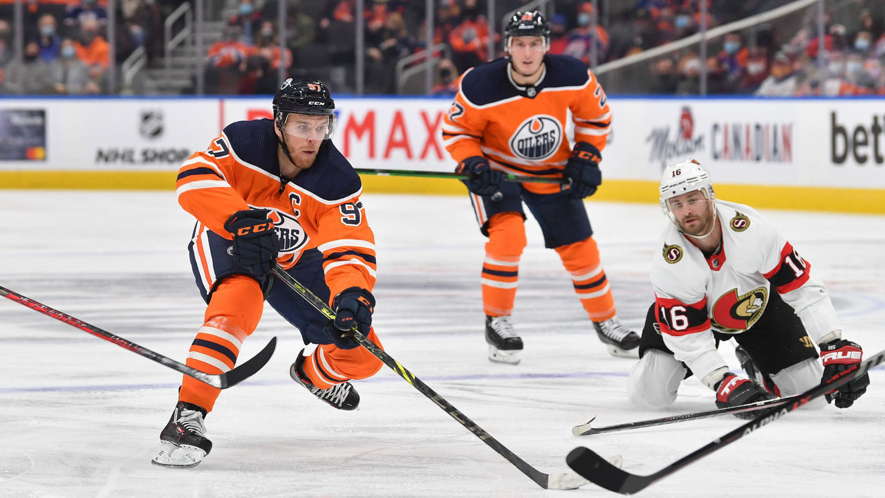 EDMONTON, AB - JANUARY 15: Connor McDavid #97 of the Edmonton Oilers skates during the game against the Ottawa Senators on January 15, 2021 at Rogers Place in Edmonton, Alberta, Canada.