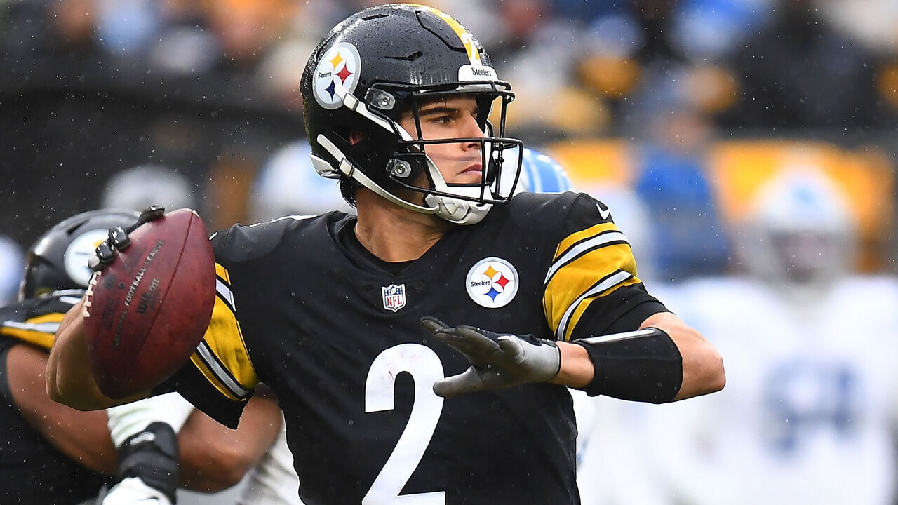 PITTSBURGH, PA - NOVEMBER 14: Mason Rudolph #2 of the Pittsburgh Steelers in action during the game against the Detroit Lions at Heinz Field on November 14, 2021 in Pittsburgh, Pennsylvania.