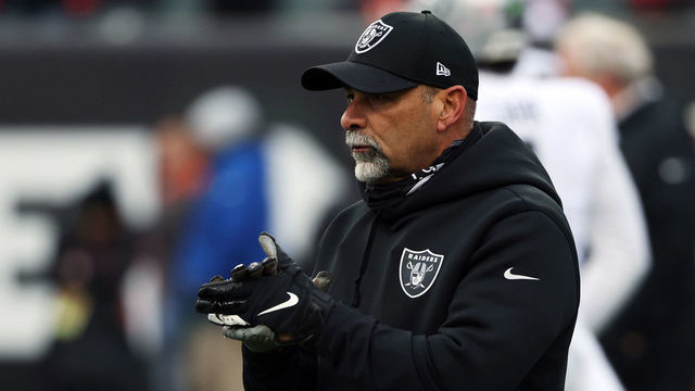 CINCINNATI, OHIO - JANUARY 15: Interim Head Coach/Special Teams Coordinator Rich Bisaccia of the Las Vegas Raiders looks on before the start of the AFC Wild Card playoff game against the Cincinnati Bengals at Paul Brown Stadium on January 15, 2022 in Cincinnati, Ohio.