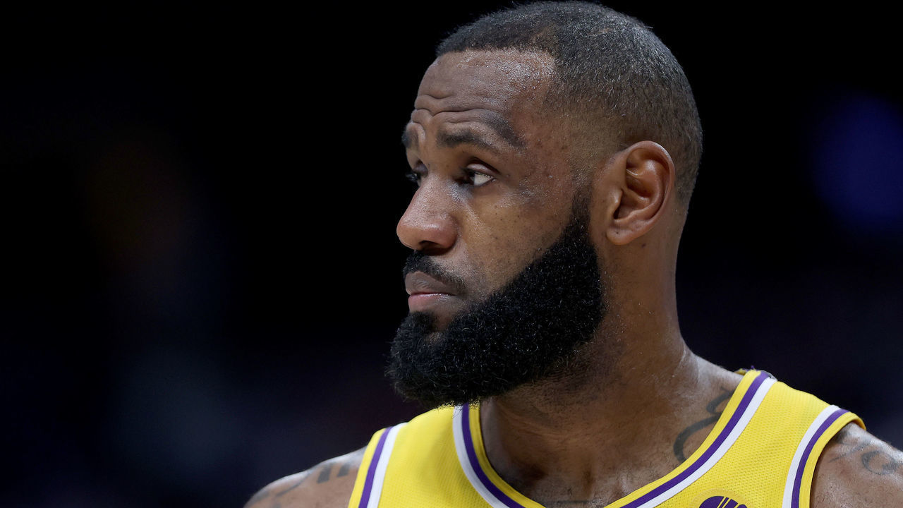 DENVER, COLORADO - JANUARY 15: LeBron James #6 of the Los Angeles Lakers plays the Denver Nuggets at Ball Arena on January 15, 2022 in Denver, Colorado.