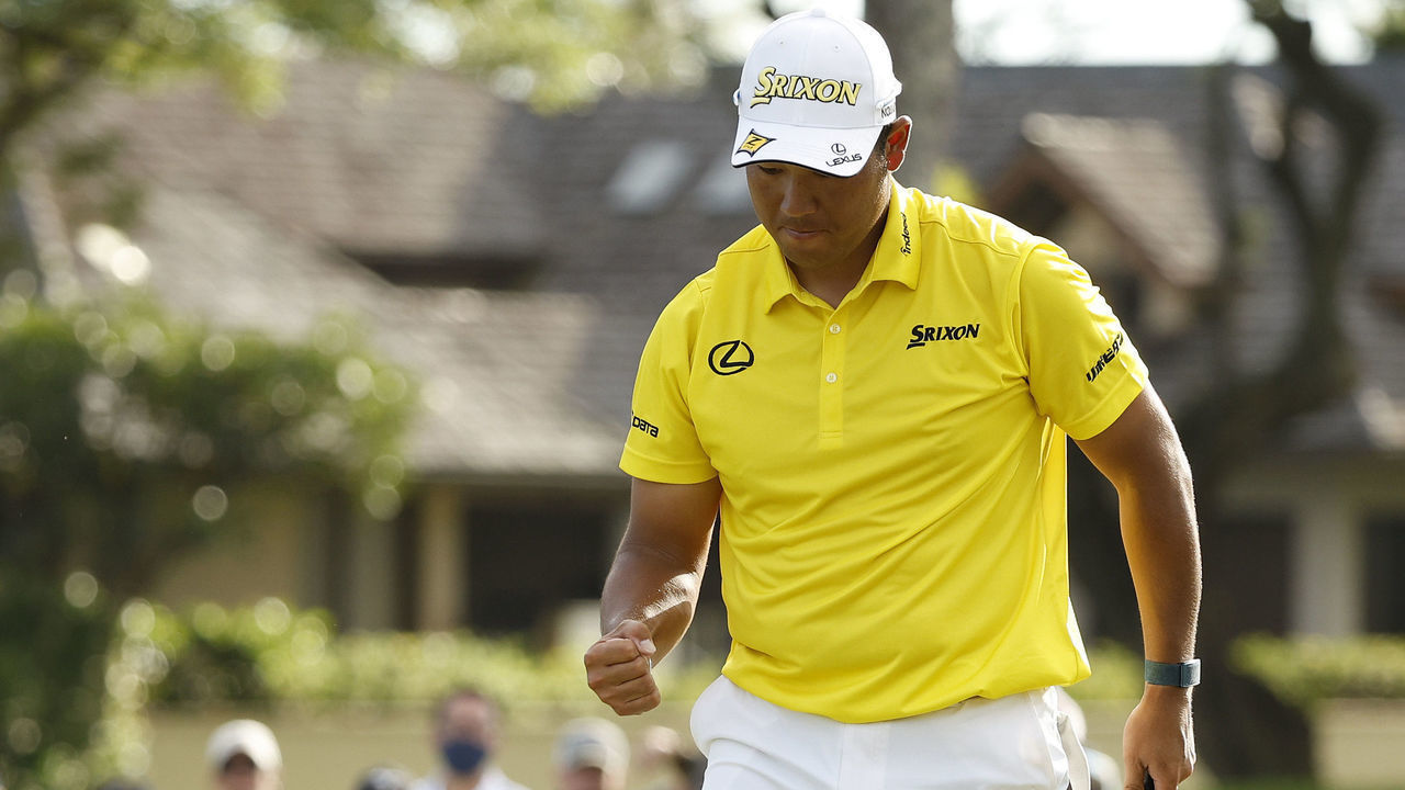 HONOLULU, HAWAII - JANUARY 16: Hideki Matsuyama of Japan reacts on the 15th green during the final round of the Sony Open in Hawaii at Waialae Country Club on January 16, 2022 in Honolulu, Hawaii.