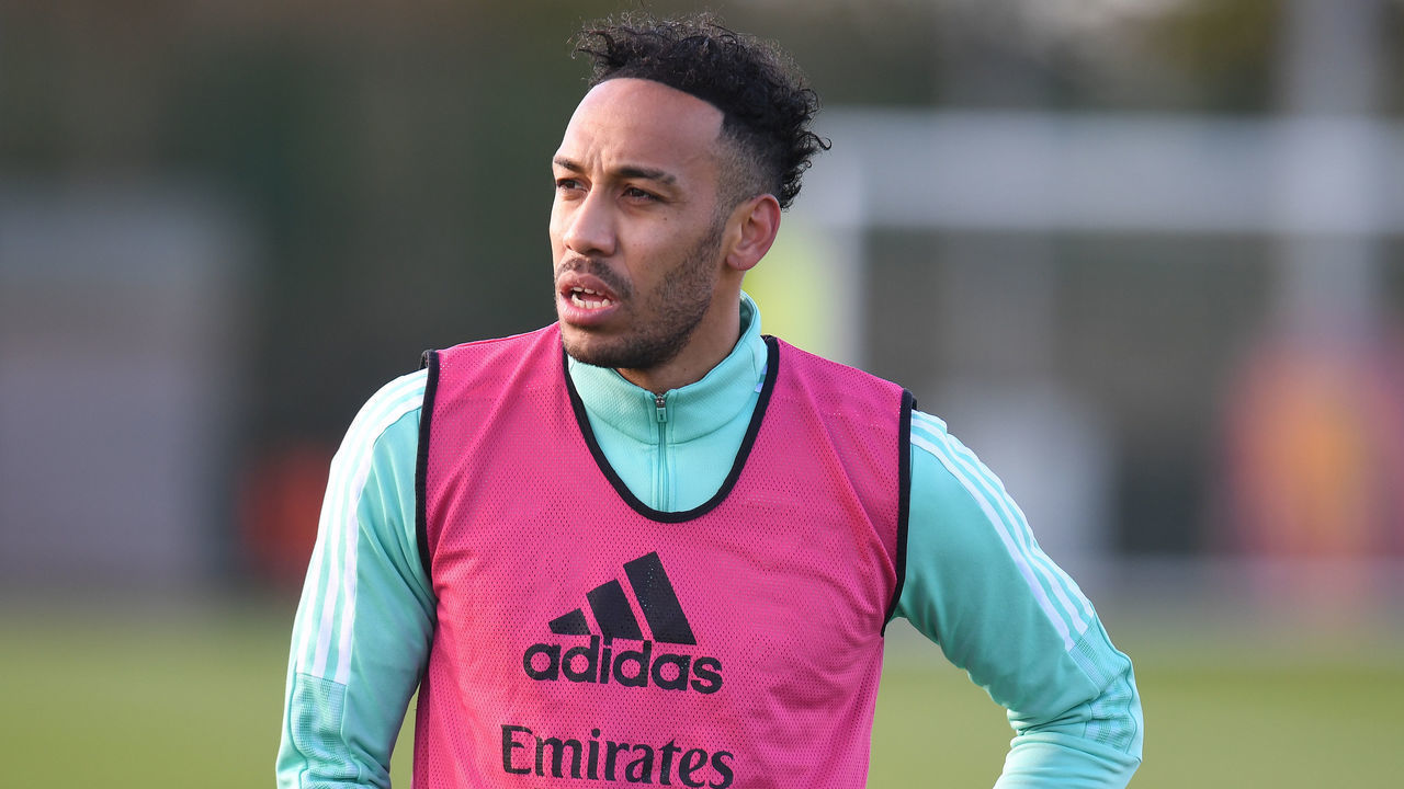 ST ALBANS, ENGLAND - NOVEMBER 26: Pierre-Emerick Aubameynag of Arsenal during a training session at London Colney on November 26, 2021 in St Albans, England.