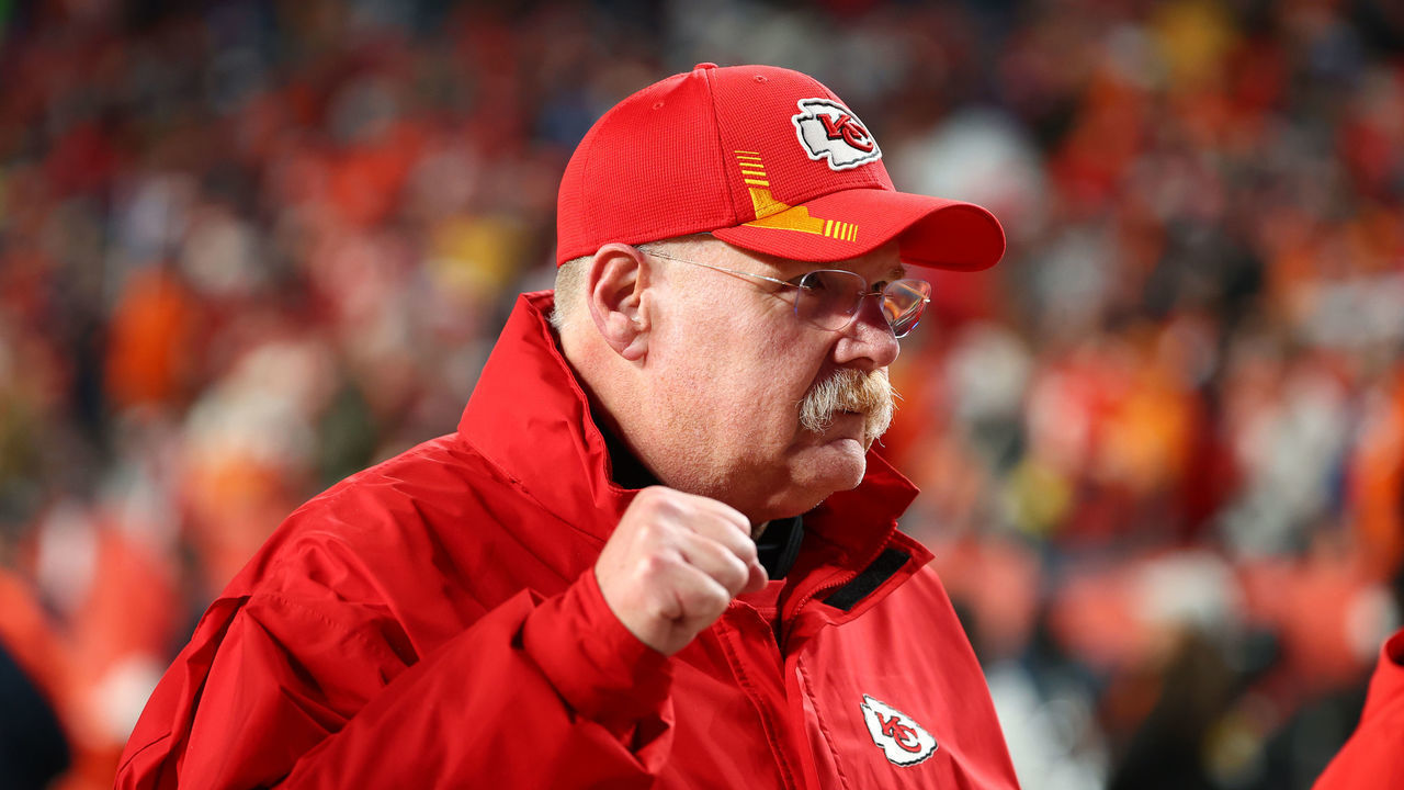 DENVER, COLORADO - JANUARY 08: Kansas City Chiefs head coach Andy Reid exits the field after defeating the Denver Broncos 28-24 at Empower Field At Mile High on January 08, 2022 in Denver, Colorado.